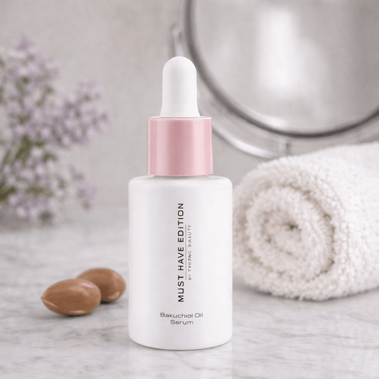 Aplicación del serum facial con bakuchiol ESSENS en rutina de cuidado facial diaria, ideal para piel sensible.