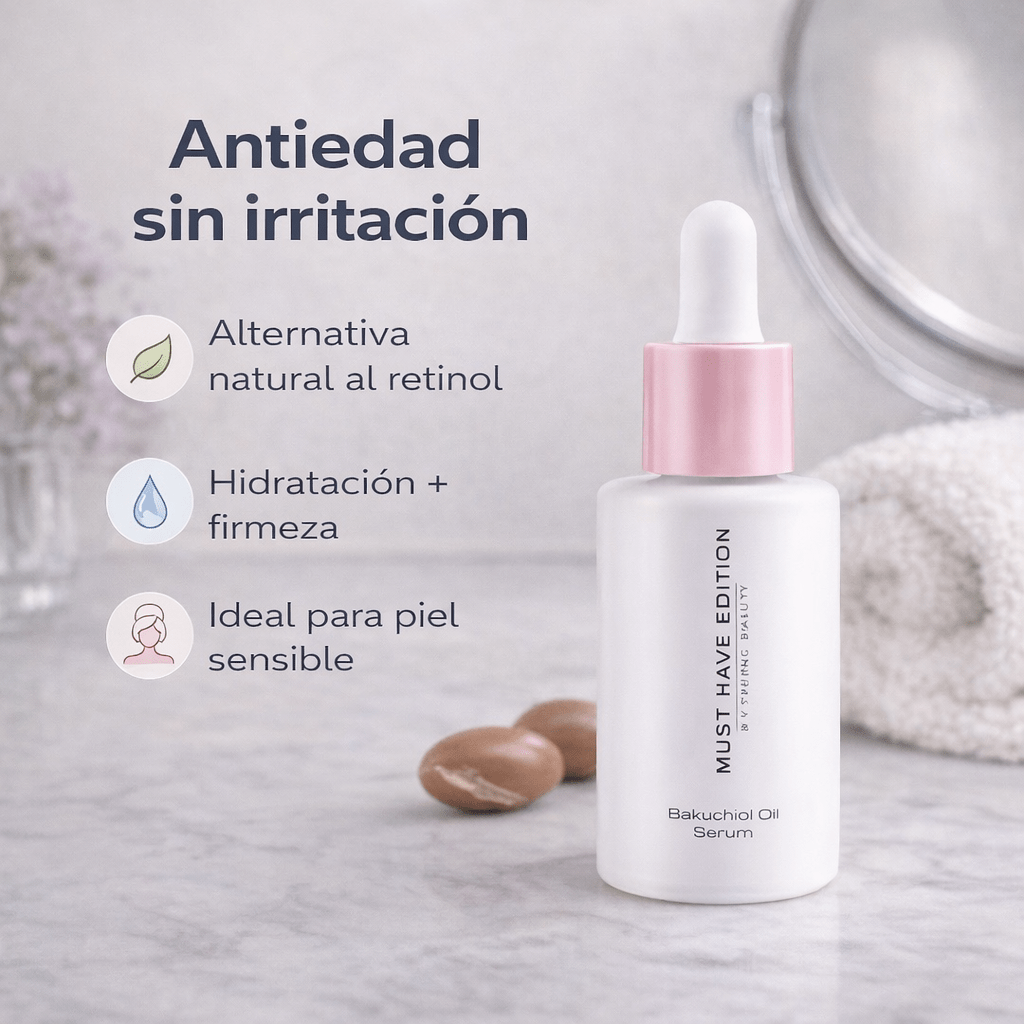 Beneficios del serum facial con bakuchiol ESSENS: mejora la firmeza, suaviza arrugas y respeta la piel sensible.