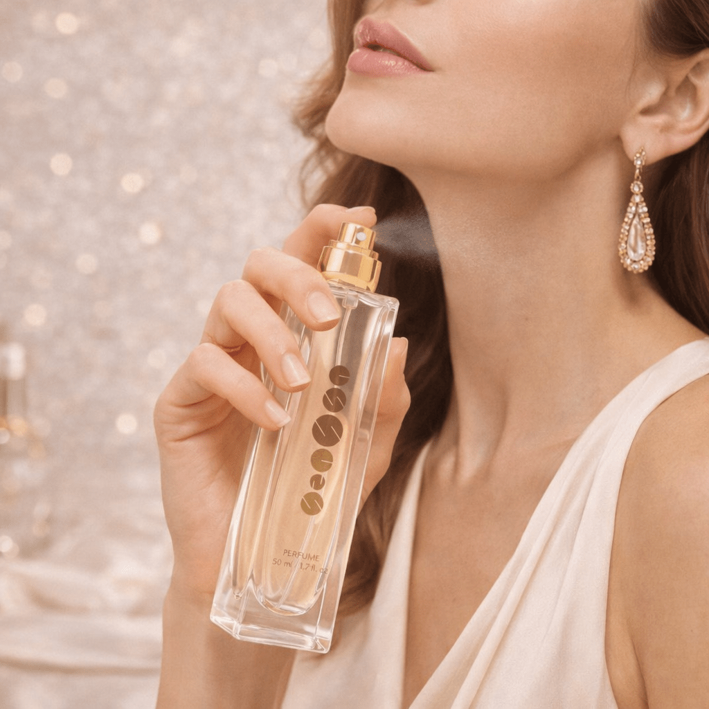 Aplicación del perfume de mujer Essens W117 en puntos clave para una mayor duración del aroma
