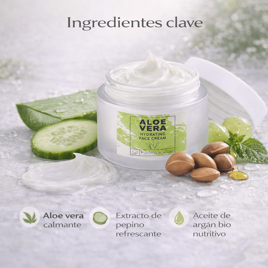 Crema facial Essens con aloe vera, fórmula calmante, vegana y apta para uso diario