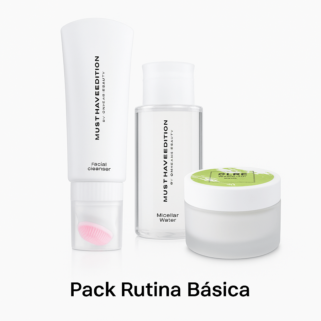 Pack rutina básica de skincare con gel limpiador, agua micelar y crema facial de aloe vera para limpiar, hidratar y equilibrar la piel a diario