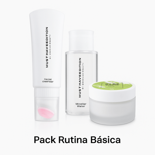 Pack rutina básica de skincare con gel limpiador, agua micelar y crema facial de aloe vera para limpiar, hidratar y equilibrar la piel a diario
