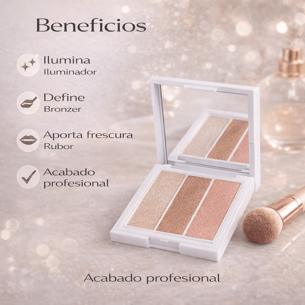 Paleta iluminadora Essens que aporta luminosidad, efecto buena cara y brillo natural