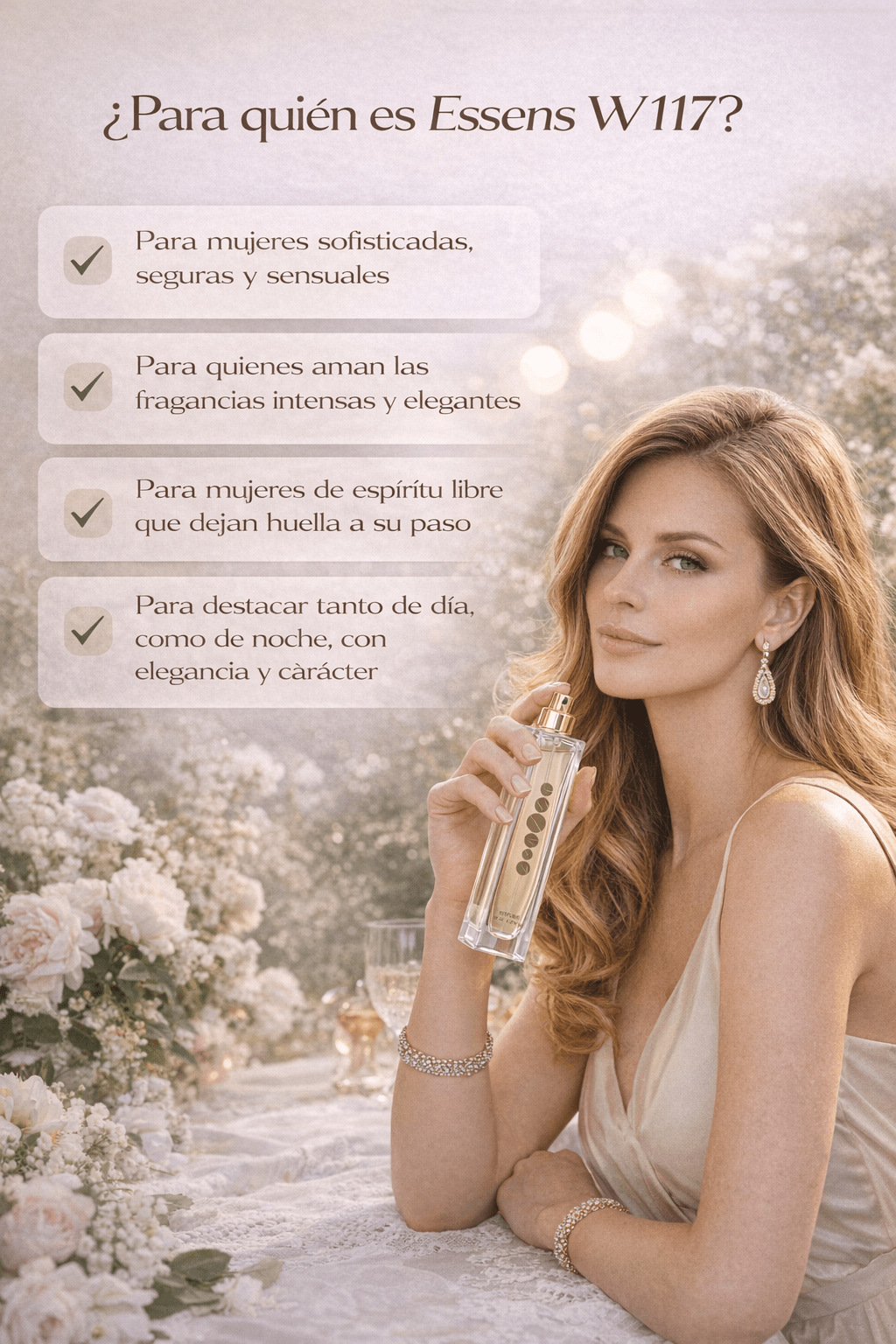 Perfume Essens W117 ideal para mujeres elegantes, seguras y con personalidad