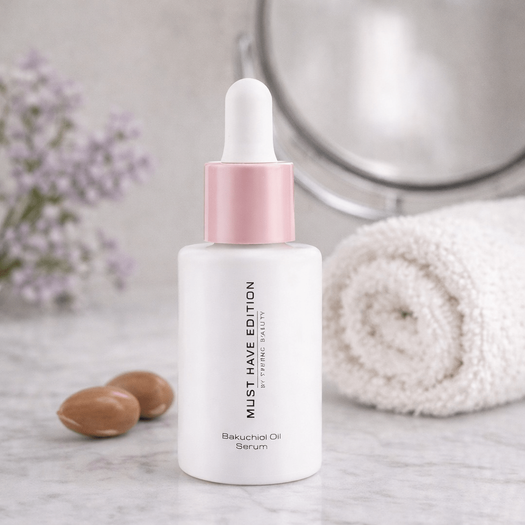 Aplicación del serum facial con bakuchiol ESSENS en rutina de cuidado facial diaria, ideal para piel sensible.
