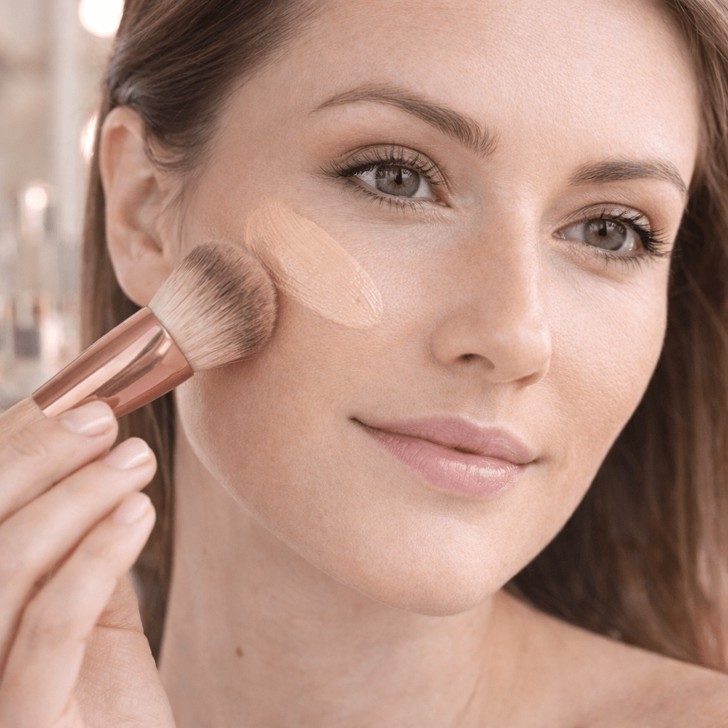 Aplicación de la base de maquillaje Essens para unificar el tono, disimular imperfecciones y lograr un acabado natural
