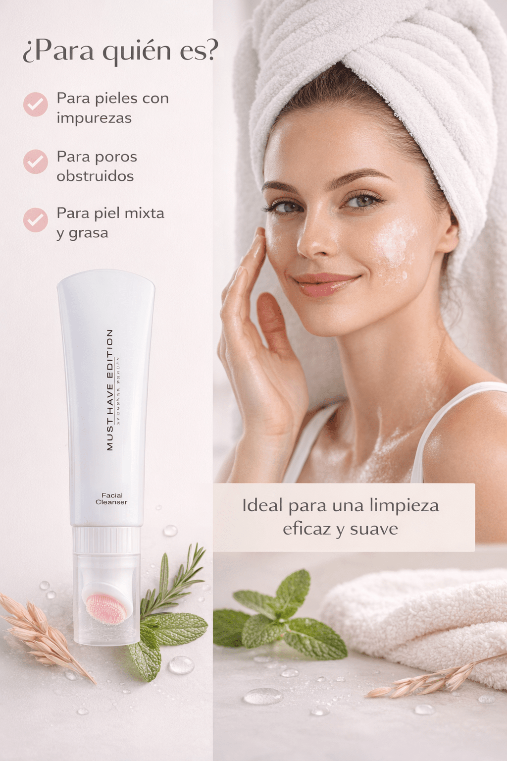 Gel limpiador con cepillo de silicona – Limpieza facial profunda 2 en 1 - VerliGlow
