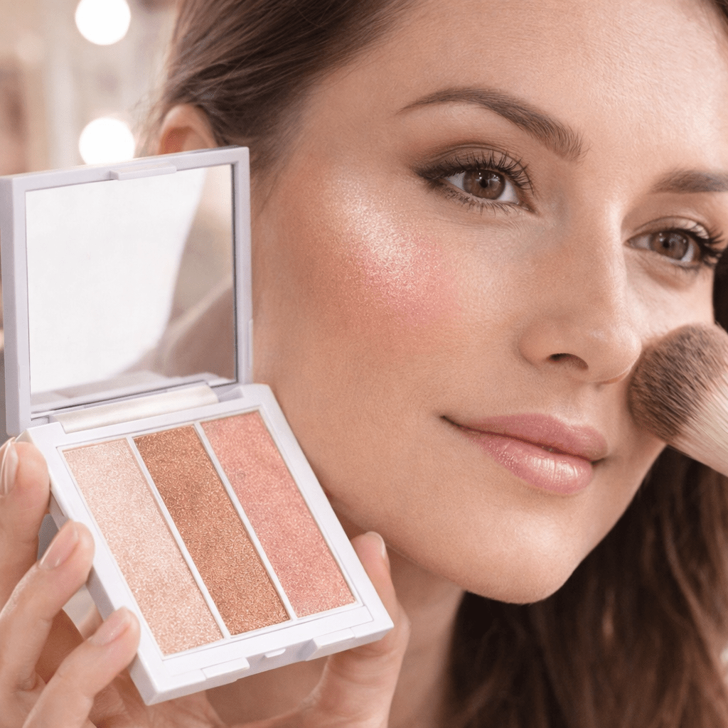 Paleta iluminadora Essens aplicada en maquillaje diario para un efecto buena cara
