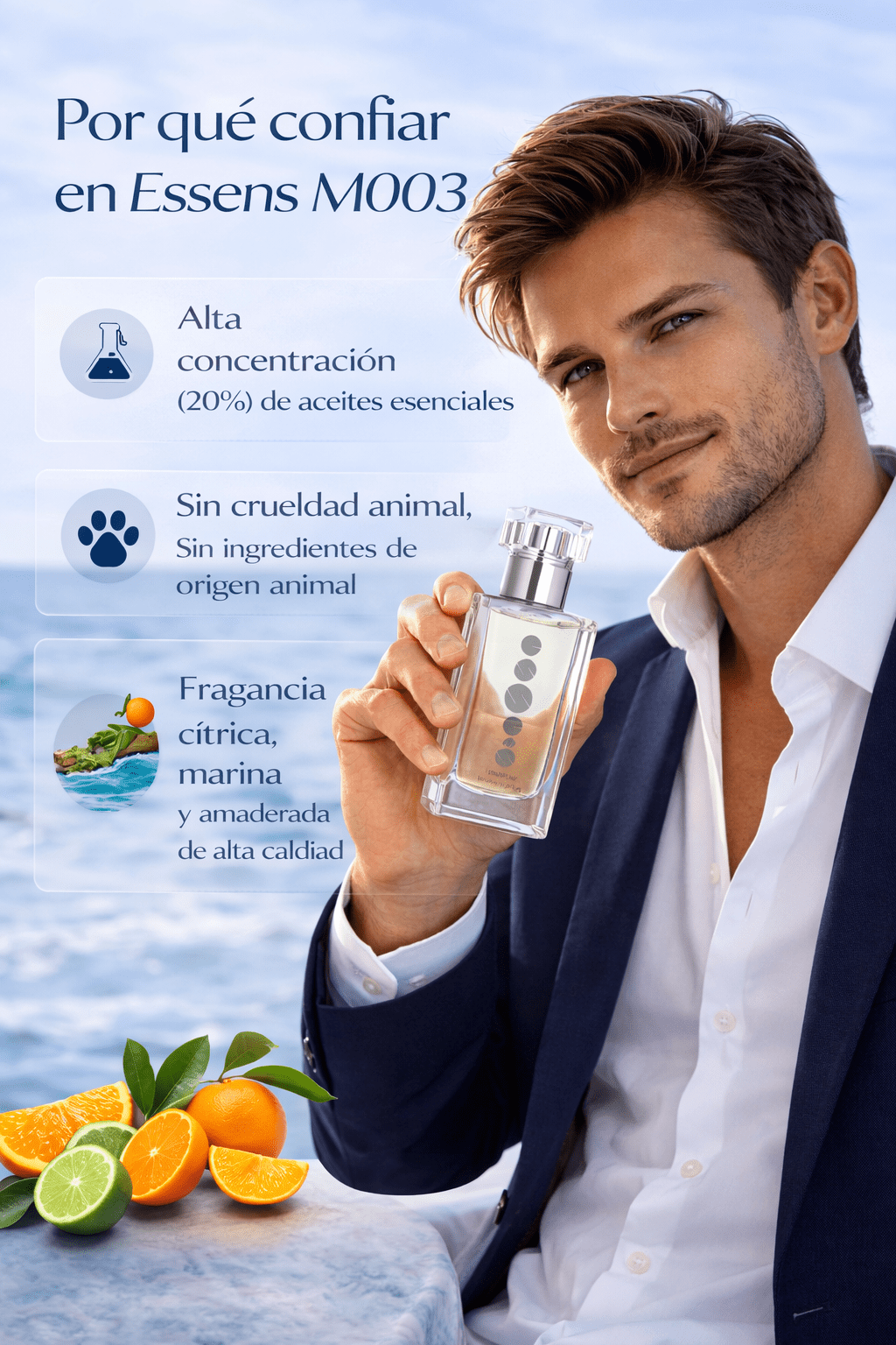 Perfume de hombre Essens M003 | Frescura y notas marinas - VerliGlow