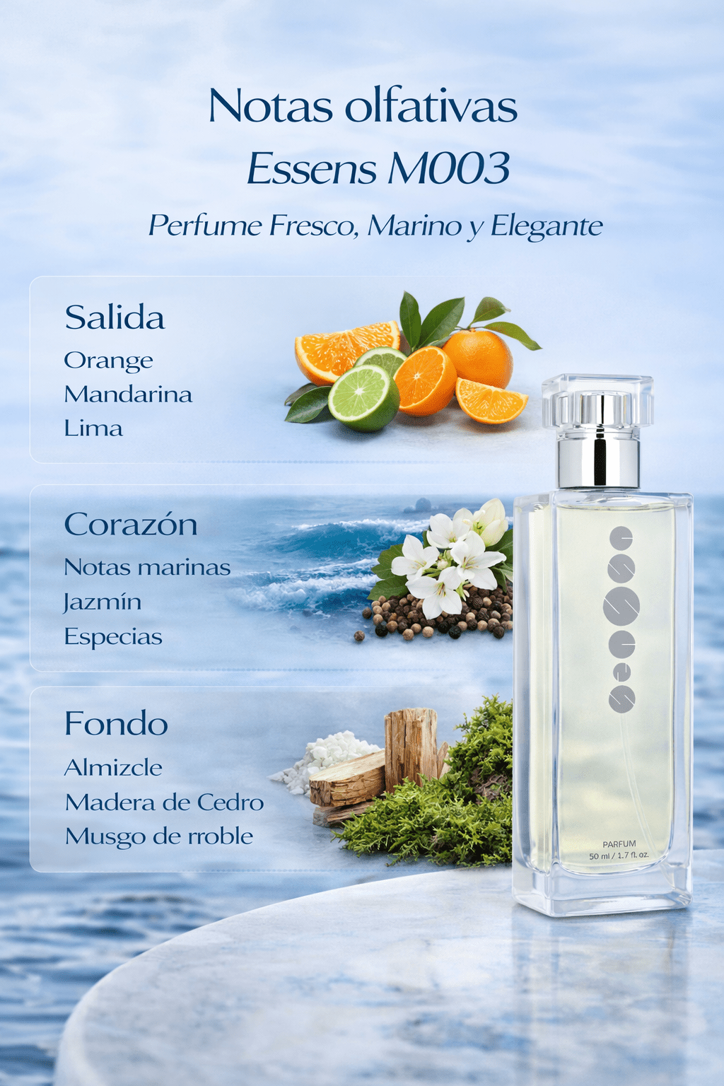 Perfume de hombre Essens M003 | Frescura y notas marinas - VerliGlow