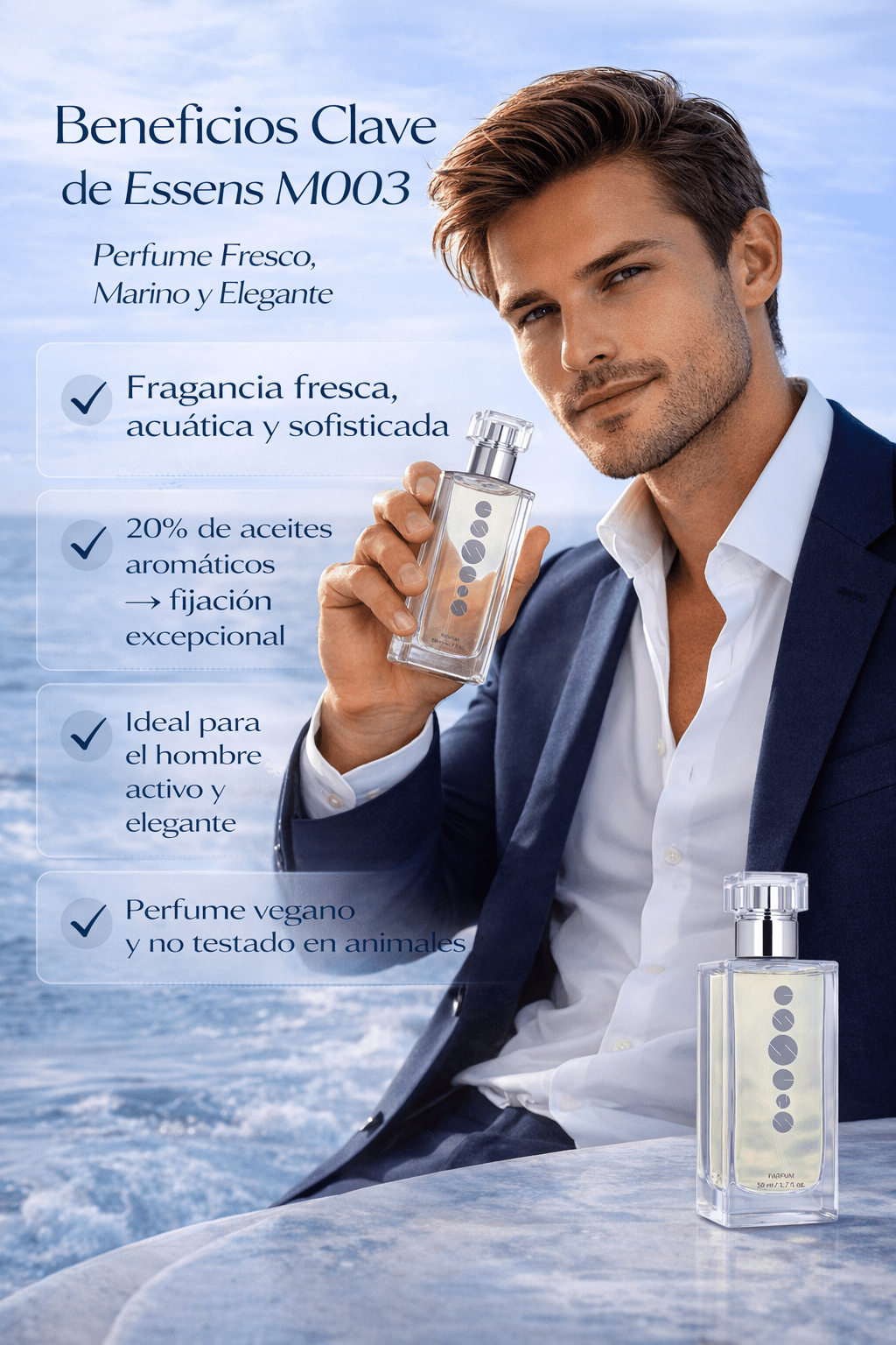 Perfume de hombre Essens M003 | Frescura y notas marinas - VerliGlow