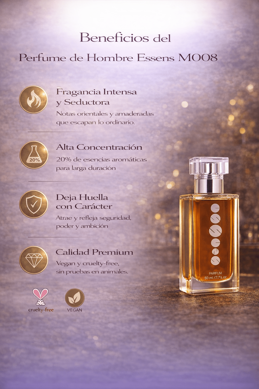 Perfume de hombre Essens M008 | Intenso y Amaderado - VerliGlow