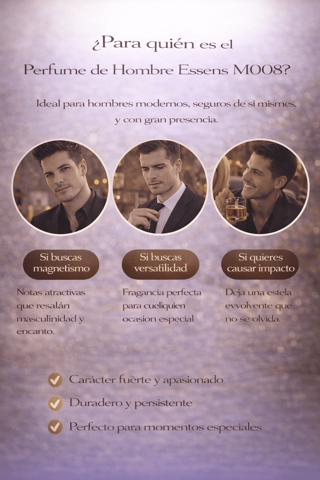 Perfume de hombre Essens M008 | Intenso y Amaderado - VerliGlow