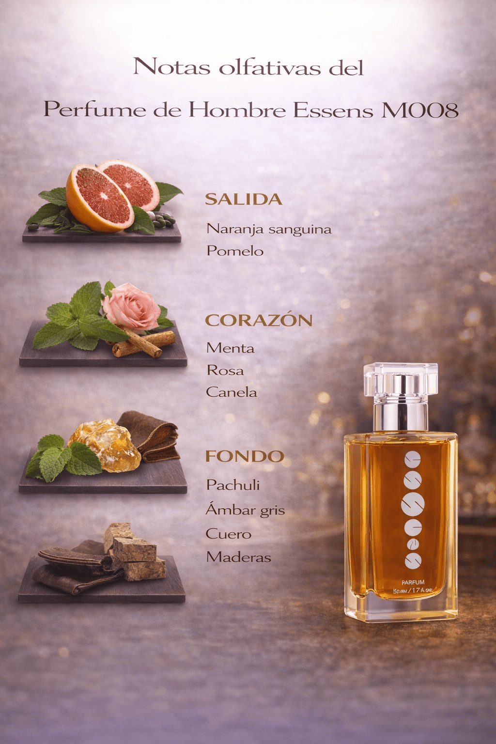 Perfume de hombre Essens M008 | Intenso y Amaderado - VerliGlow